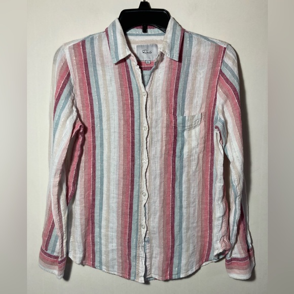 Rails Charli Tropic Stripe Button Down Shirt Metallic Gold Detail Size XSmall - Picture 2 of 16